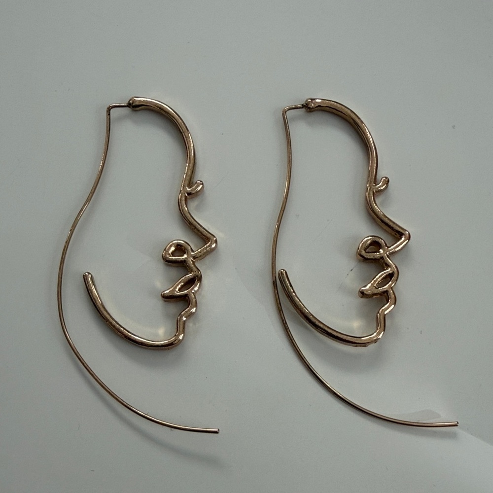 Gold Abstract Face Earrings